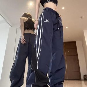 Y2K Grunge Wide Leg Vintage Track Pants - 90s Retro Summer Outfit Essentials