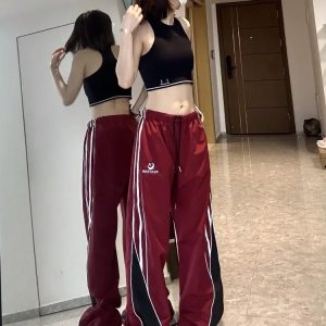 Y2K Grunge Wide Leg Vintage Track Pants - 90s Retro Summer Outfit Essentials