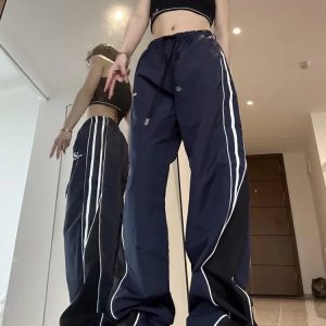 Y2K Grunge Wide Leg Vintage Track Pants - 90s Retro Summer Outfit Essentials