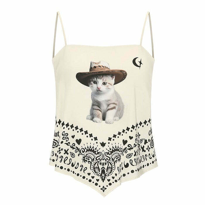 Y2K Grunge Wild West Kitty Bandana Top - 90s Retro Summer Outfit, Y2K Party & Club