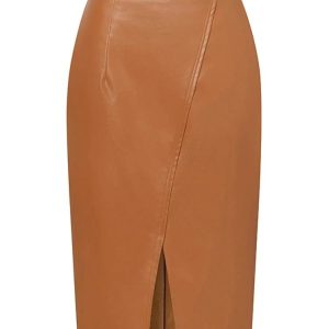 Y2K Grunge Wrap Front Leather Midi Skirt - Retro 90s Fashion, Summer Party Outfit