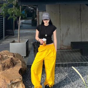 Y2K Grunge Yellow Sweatpants - Retro 90s Fashion, Summer Outfits, and Hip Hop Style