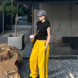 Y2K Grunge Yellow Sweatpants - Retro 90s Fashion, Summer Outfits, and Hip Hop Style