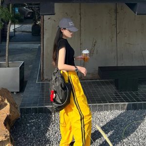 Y2K Grunge Yellow Sweatpants - Retro 90s Fashion, Summer Outfits, and Hip Hop Style