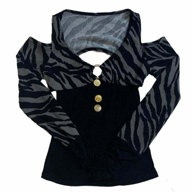 Y2K Grunge Zebra Backless Long Sleeve T-Shirt - Retro 90s Fashion, Summer Party Outfit