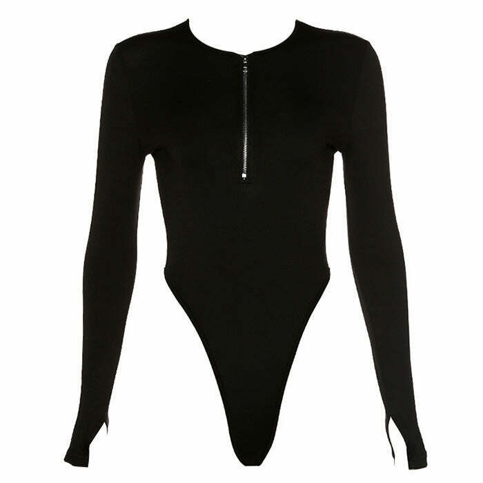 Y2K Grunge Zip Up Bodysuit - Retro 90s Fashion, Summer Outfits, Party & Clubwear