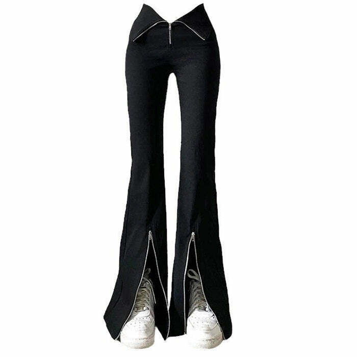 Y2K Grunge Zip Up Flared Pants - Retro 90s Fashion, Summer Outfits, and Clubwear