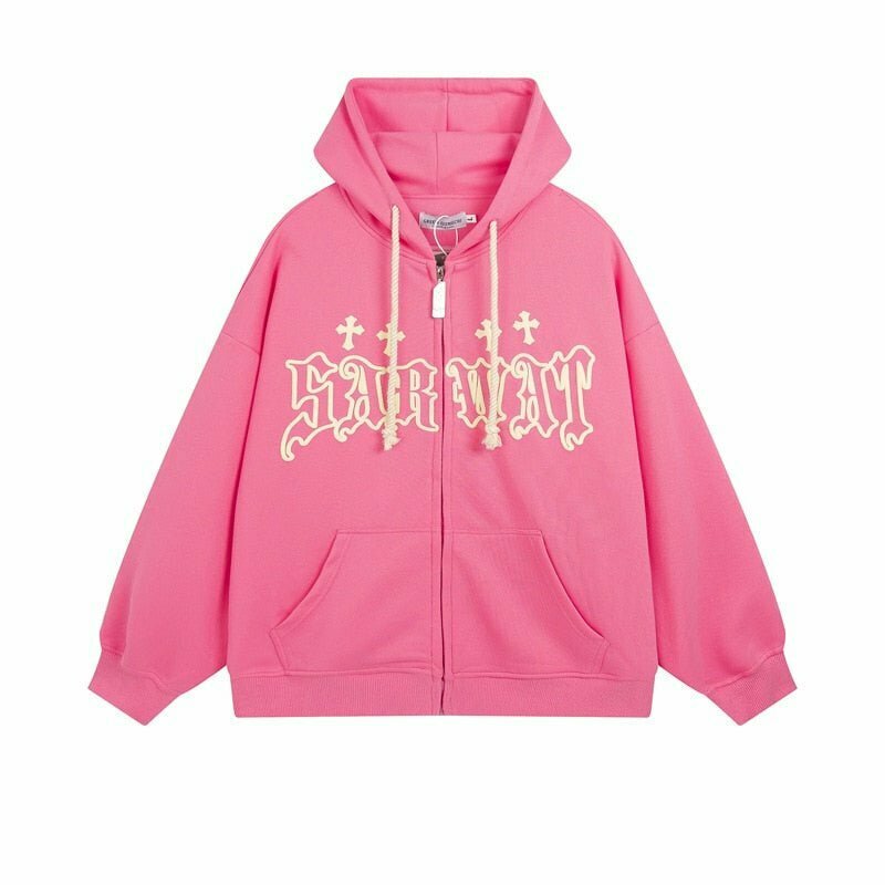 Y2K Grunge Zip Up Hoodie - Retro 90s Fashion, Summer Outfits, and Pastel Goth Style