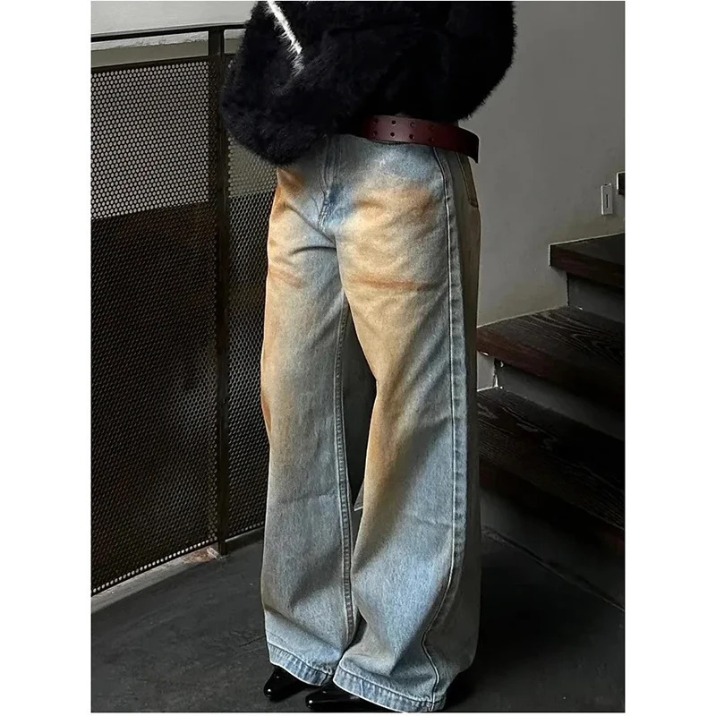 Y2K Harajuku High Waist Vintage Loose Jeans Pants - American Retro Streetwear Wide Leg Baggy Tie Dye Den