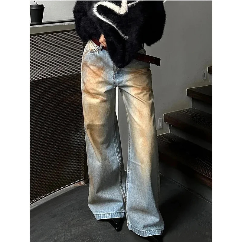 Y2K Harajuku High Waist Vintage Loose Jeans Pants - American Retro Streetwear Wide Leg Baggy Tie Dye Den