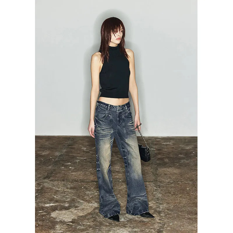 Y2K Harajuku Streetwear High Waist Flared Jeans - Vintage Denim Trouser