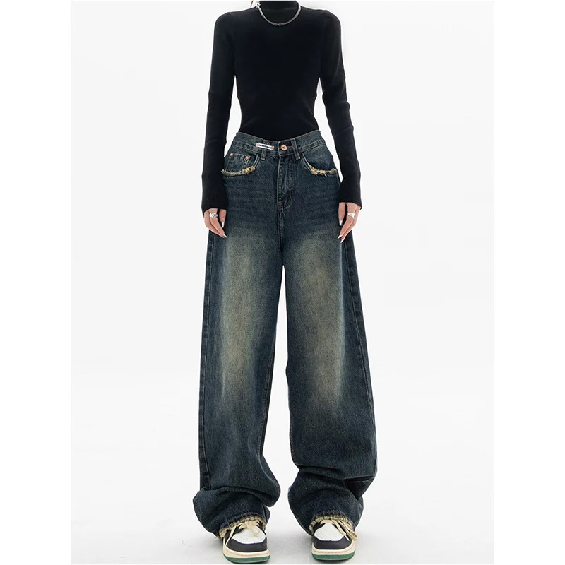 Y2K Harajuku Streetwear Retro High Waist Wide Leg Denim Pants