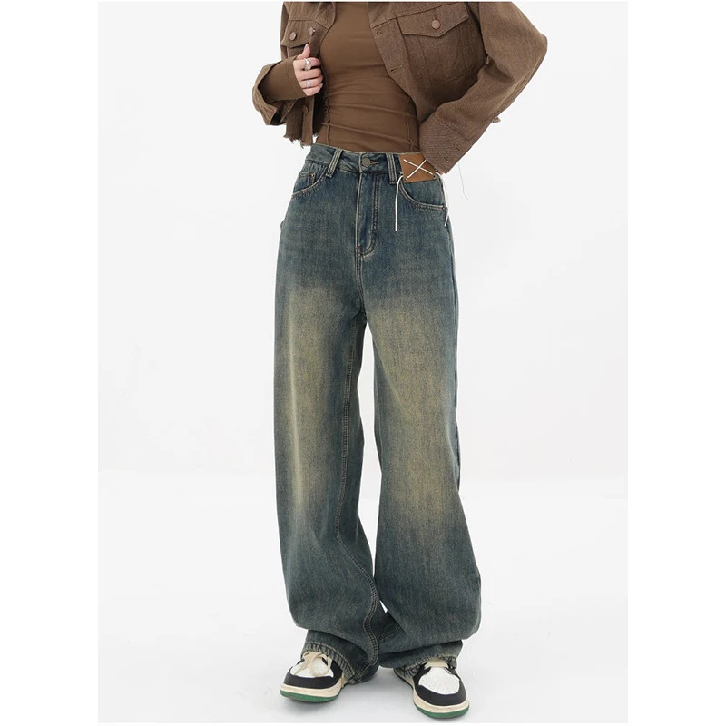 Y2K Harajuku Streetwear Retro High Waist Wide Leg Denim Pants