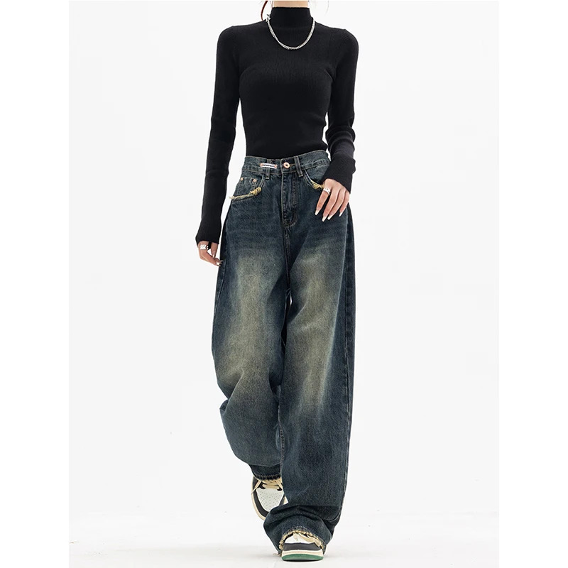 Y2K Harajuku Streetwear Retro High Waist Wide Leg Denim Pants