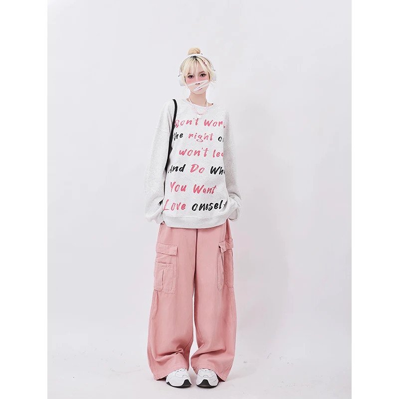 Y2K Harajuku Vintage Pink Jeans - High Waist Wide Leg Denim Trouser