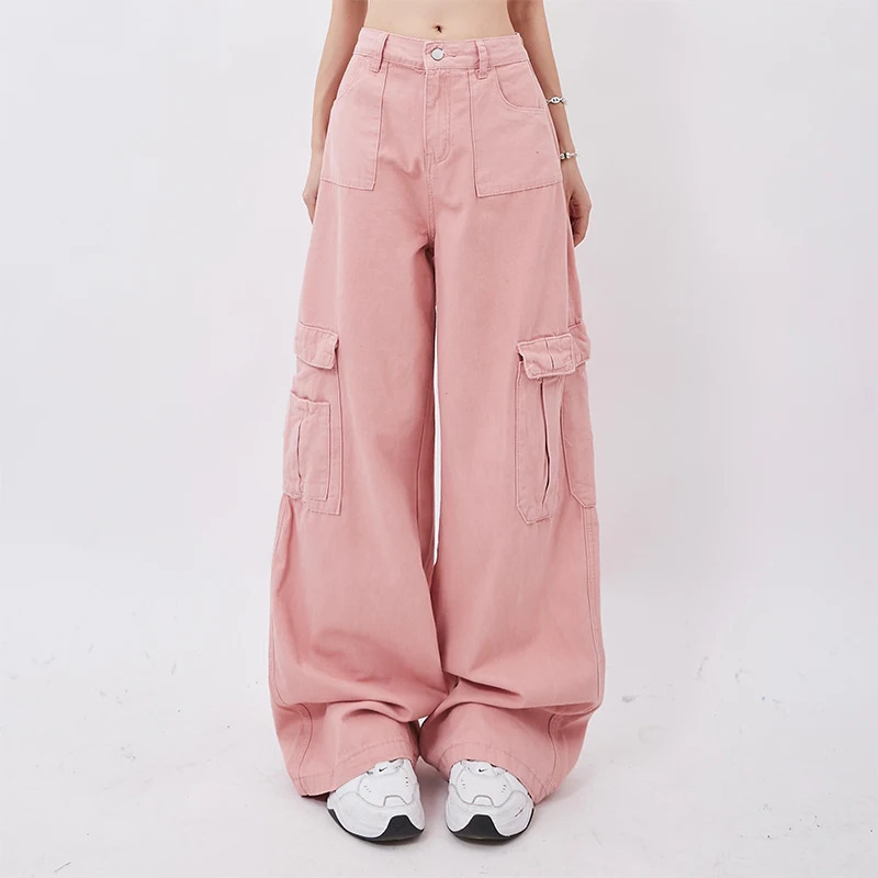 Y2K Harajuku Vintage Pink Jeans - High Waist Wide Leg Denim Trouser