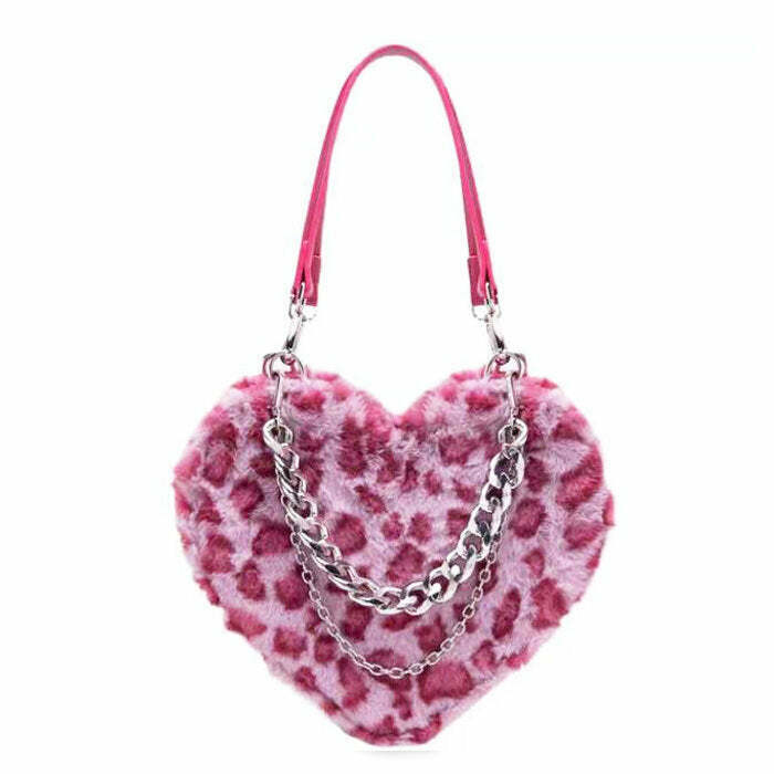 Y2K Heart Fuzzy Bag - Retro 90s Grunge, Pastel Goth, and Summer Y2K Fashion