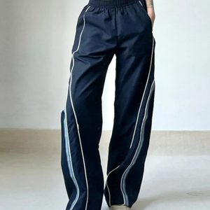 Y2K High Rise Striped Sweatpants - Retro 90s Grunge, Summer Y2K Outfits, Past