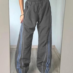 Y2K High Rise Striped Sweatpants - Retro 90s Grunge, Summer Y2K Outfits, Past