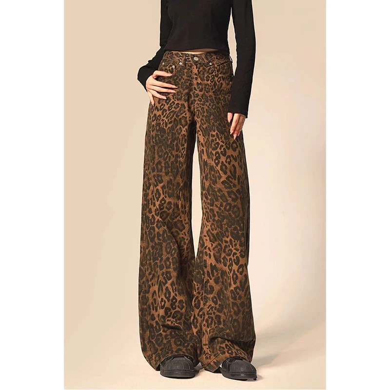 Y2K High Waist Brown Women's Jeans: Streetwear Straight Leg Denim Trouser