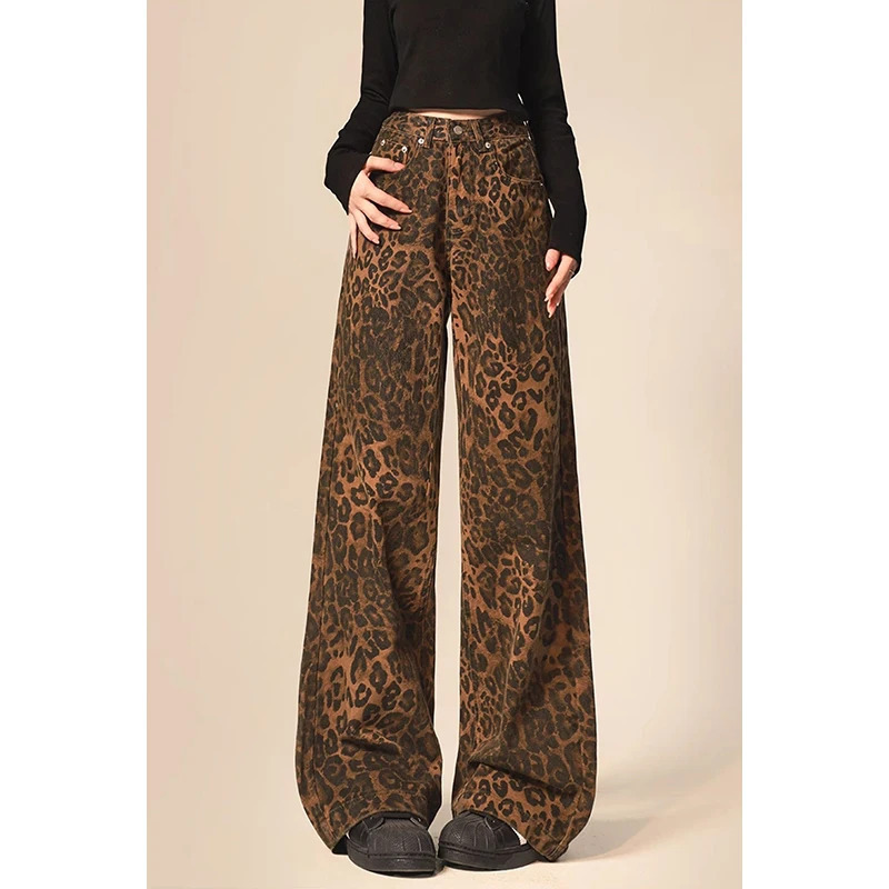 Y2K High Waist Brown Women's Jeans: Streetwear Straight Leg Denim Trouser