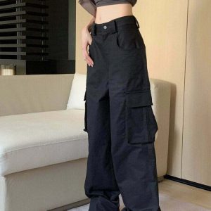 Y2K High Waist Cargo Pants - 90s Grunge, Retro Style, Summer Y2K Outfits, Y