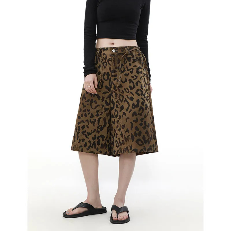 Y2K High Waist Denim Shorts: Leopard Print Wide Leg Jeans for Women - 2024 Fashion Trend