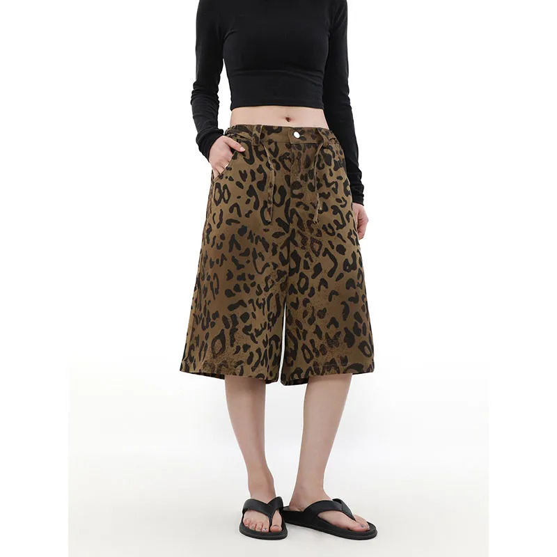 Y2K High Waist Denim Shorts: Leopard Print Wide Leg Jeans for Women - 2024 Fashion Trend