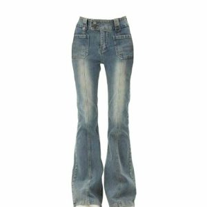 Y2K High Waist Flare Jeans - 90s Grunge, Retro, Summer, Party, and Club Outfits