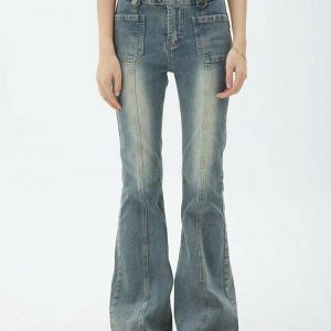 Y2K High Waist Flare Jeans - 90s Grunge, Retro, Summer, Party, and Club Outfits