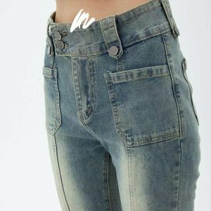 Y2K High Waist Flare Jeans - 90s Grunge, Retro, Summer, Party, and Club Outfits