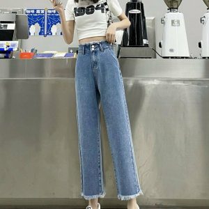 Y2K High Waist Slim Jeans - Retro 90s Grunge, Summer Outfits, and Pastel Goth Fashion