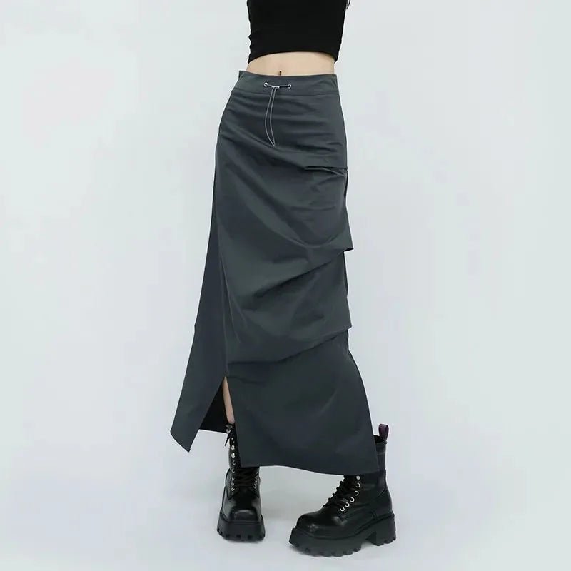 Y2K High Waist Split Long Cargo Skirt - 90s Grunge, Retro, Summer, Party, and Club