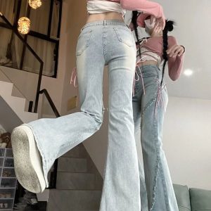 Y2K High Waisted Bandage Jeans - Retro 90s Grunge, Summer Outfits, Y2K Fashion