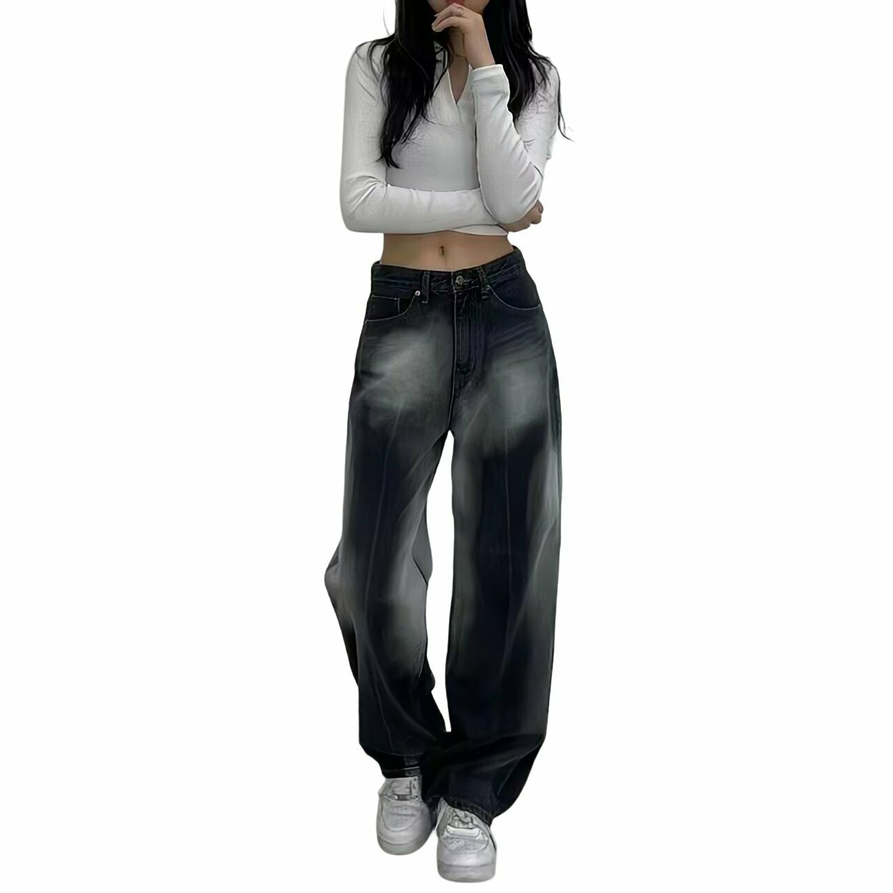 Y2K High Waisted Black Denim Pants - 90s Grunge, Retro, Summer, Party, and Club Out