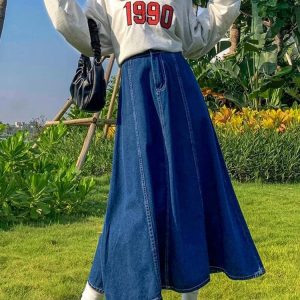 Y2K High Waisted Jean Splicing Skirt - 90s Grunge, Retro Summer, Gothic Y2K