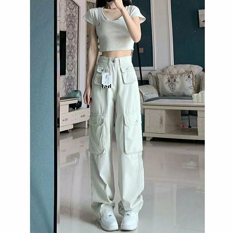 Y2K High Waisted Korean Cargo Pants - 90s Grunge, Retro Summer, Y2K Club & Party