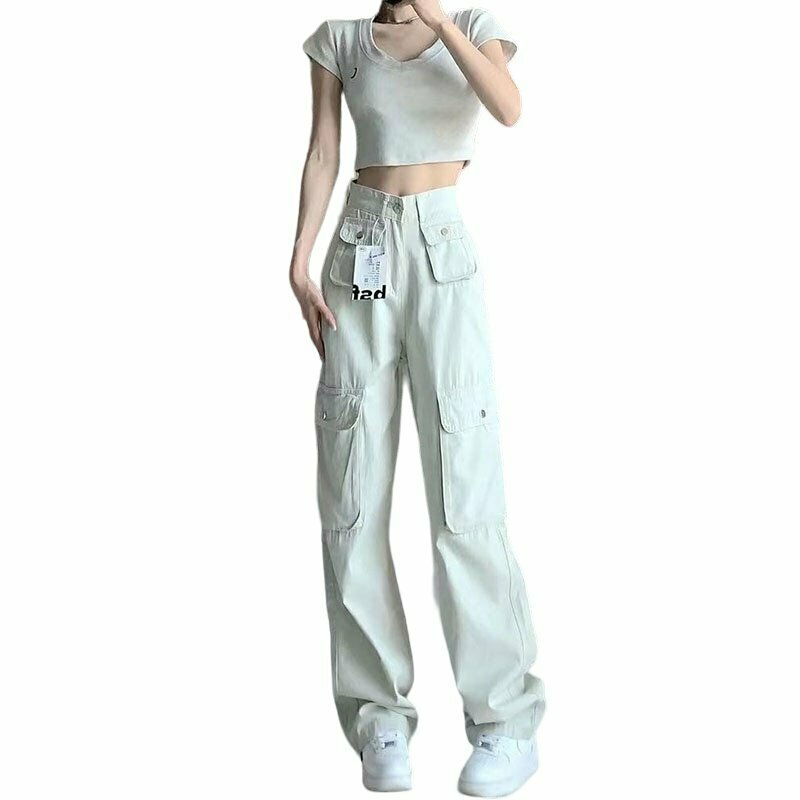 Y2K High Waisted Korean Cargo Pants - 90s Grunge, Retro Summer, Y2K Club & Party