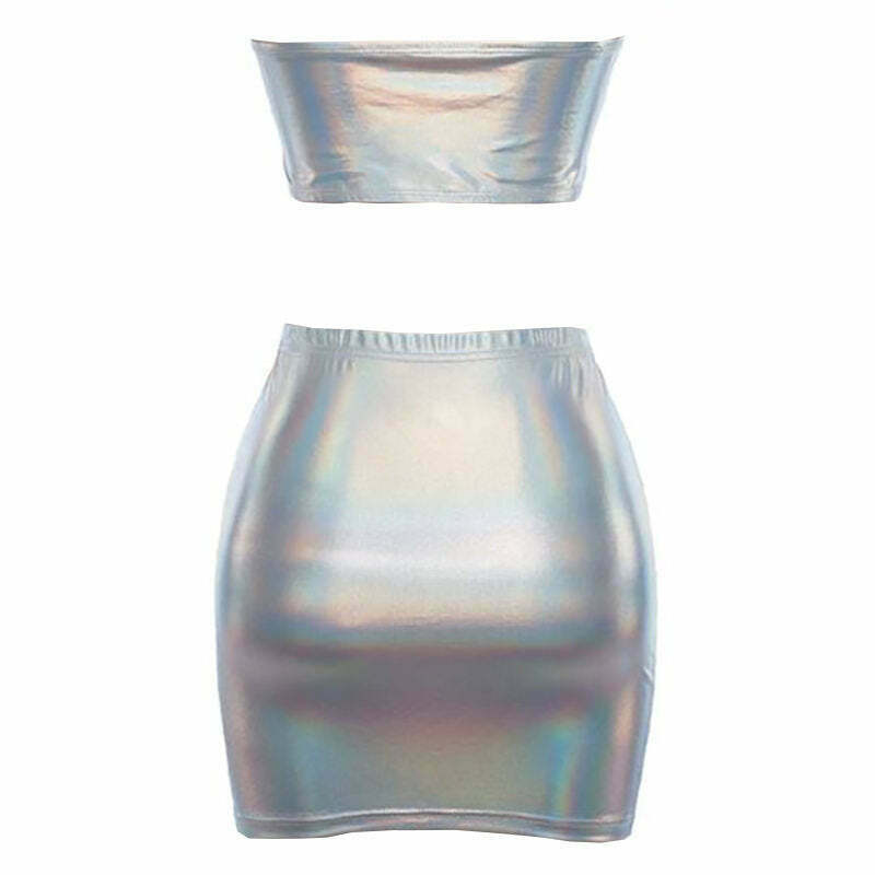 Y2K Holographic Top & Skirt Set - 90s Grunge, Retro, Summer Party, Club &