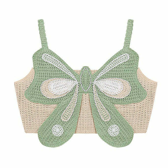 Y2K Indie Aesthetic Butterfly Crochet Top - 90s Grunge, Retro, Summer, Party Outfits