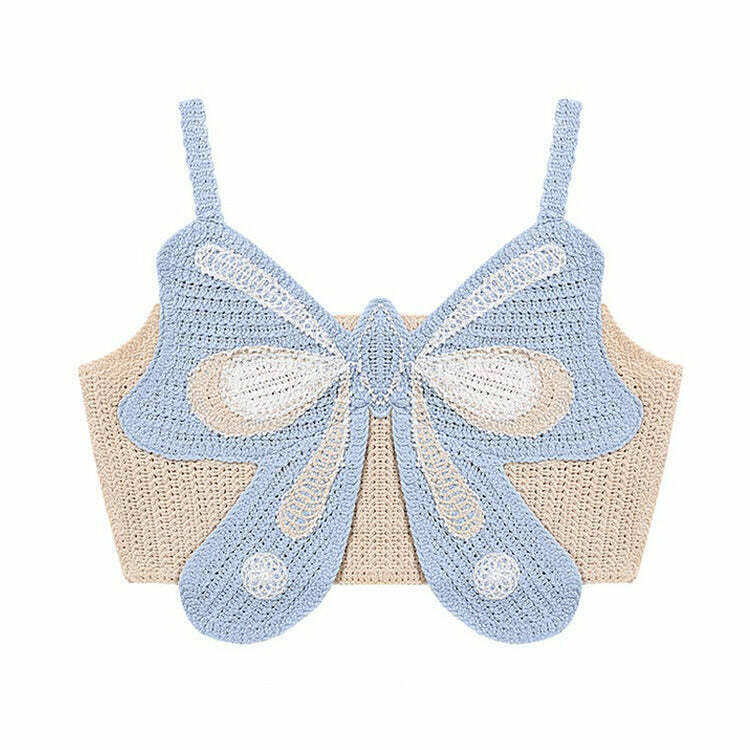 Y2K Indie Aesthetic Butterfly Crochet Top - 90s Grunge, Retro, Summer, Party Outfits