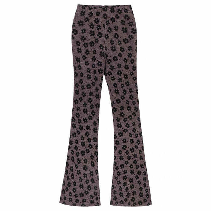 Y2K Indie Aesthetic Floral Flare Trousers - 90s Grunge Summer Retro Party Outfit