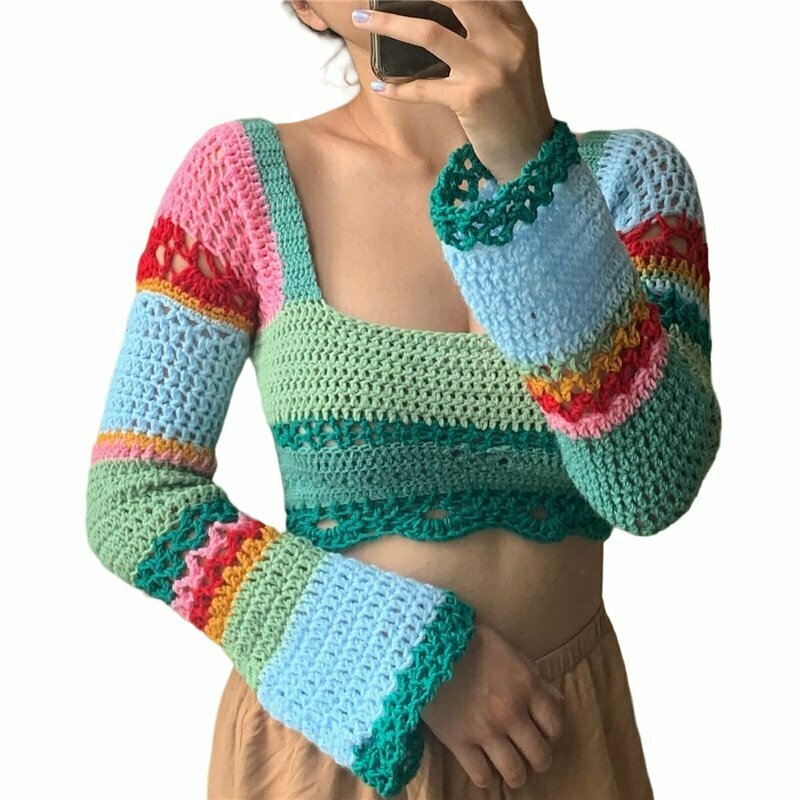 Y2K Indie Aesthetic Knit Crop Top - 90s Grunge, Retro Summer, Pastel Goth, Y2