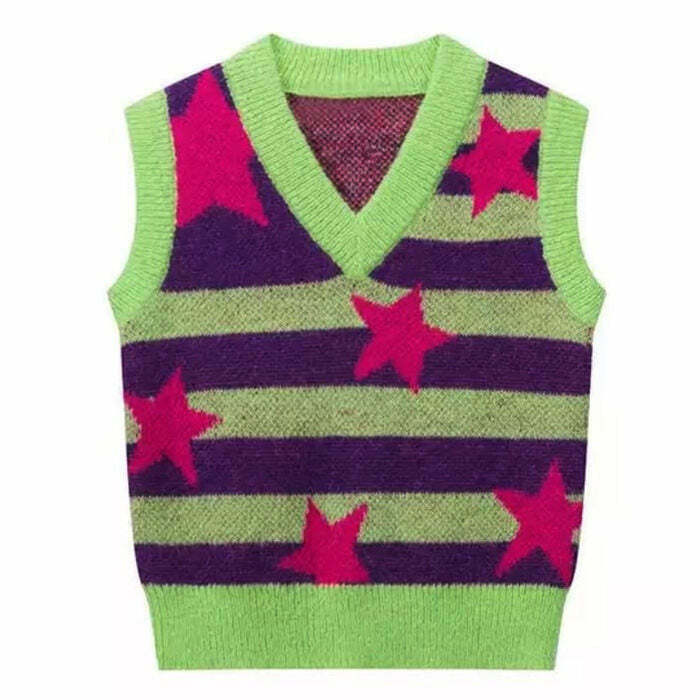 Y2K Indie Aesthetic Striped Vest - 90s Grunge Summer Outfit, Retro Y2K Fashion, Baby