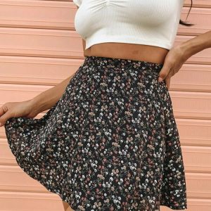 Y2K Indie Floral Summer Skirt - Retro 90s Grunge Outfit, Pastel Goth, Y2K Party