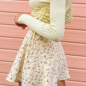 Y2K Indie Floral Summer Skirt - Retro 90s Grunge Outfit, Pastel Goth, Y2K Party