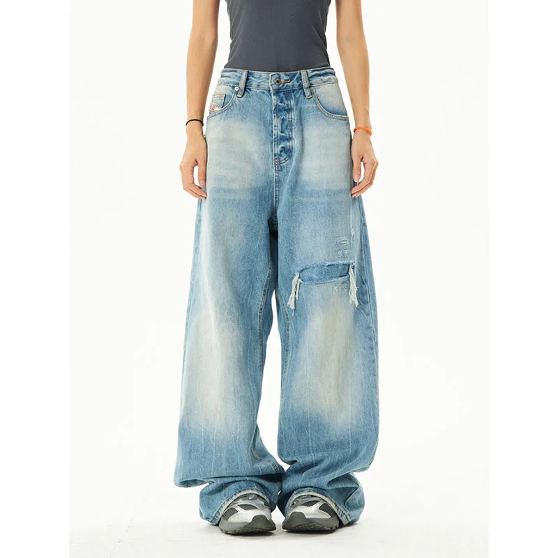 Y2K Inspired Blue High Waist Denim Pants - Streetwear Fashion Gradient 2024