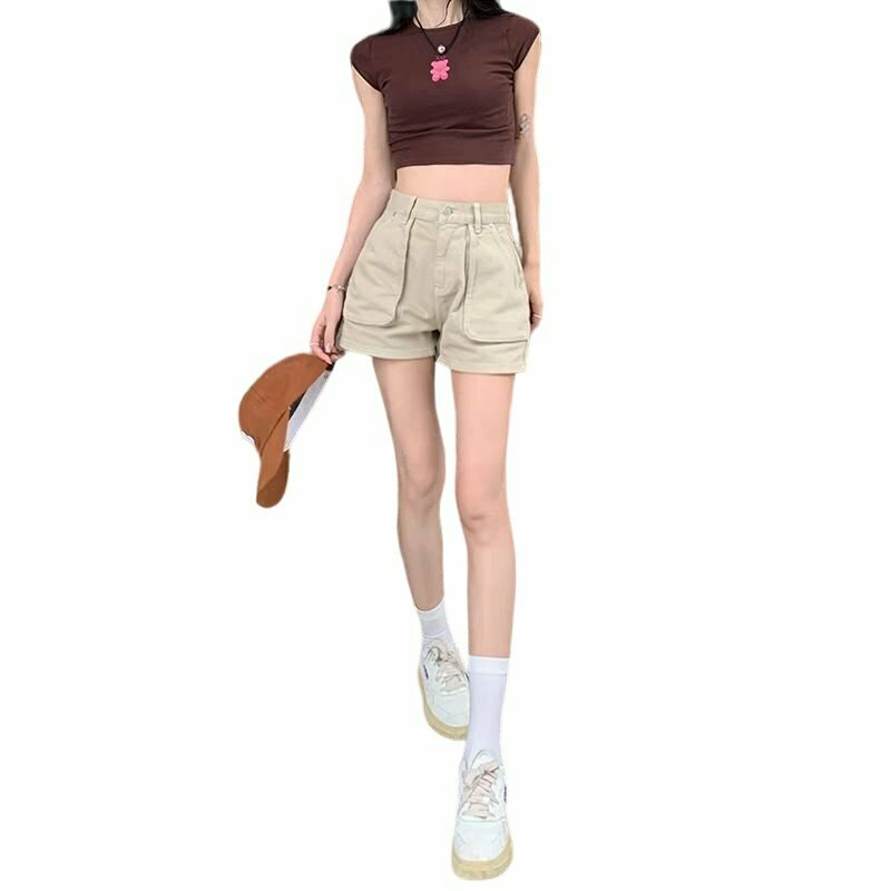 Y2K Khaki Cargo Shorts - 90s Grunge Summer Outfit, Retro Y2K Fashion, Hip Hop Style