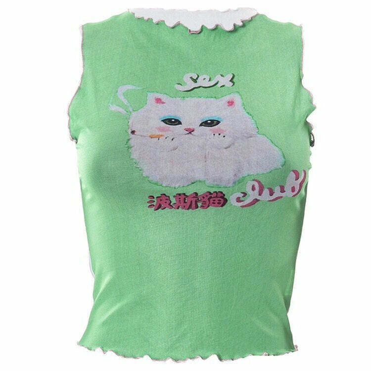 Y2K Kitty Crop Top - Retro 90s Grunge, Summer Y2K Outfits, Pastel Goth,