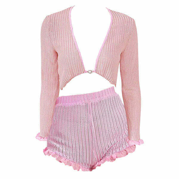 Y2K Knit Top & Shorts Co-Ord: Retro 90s Grunge, Summer Party, Pastel Goth,